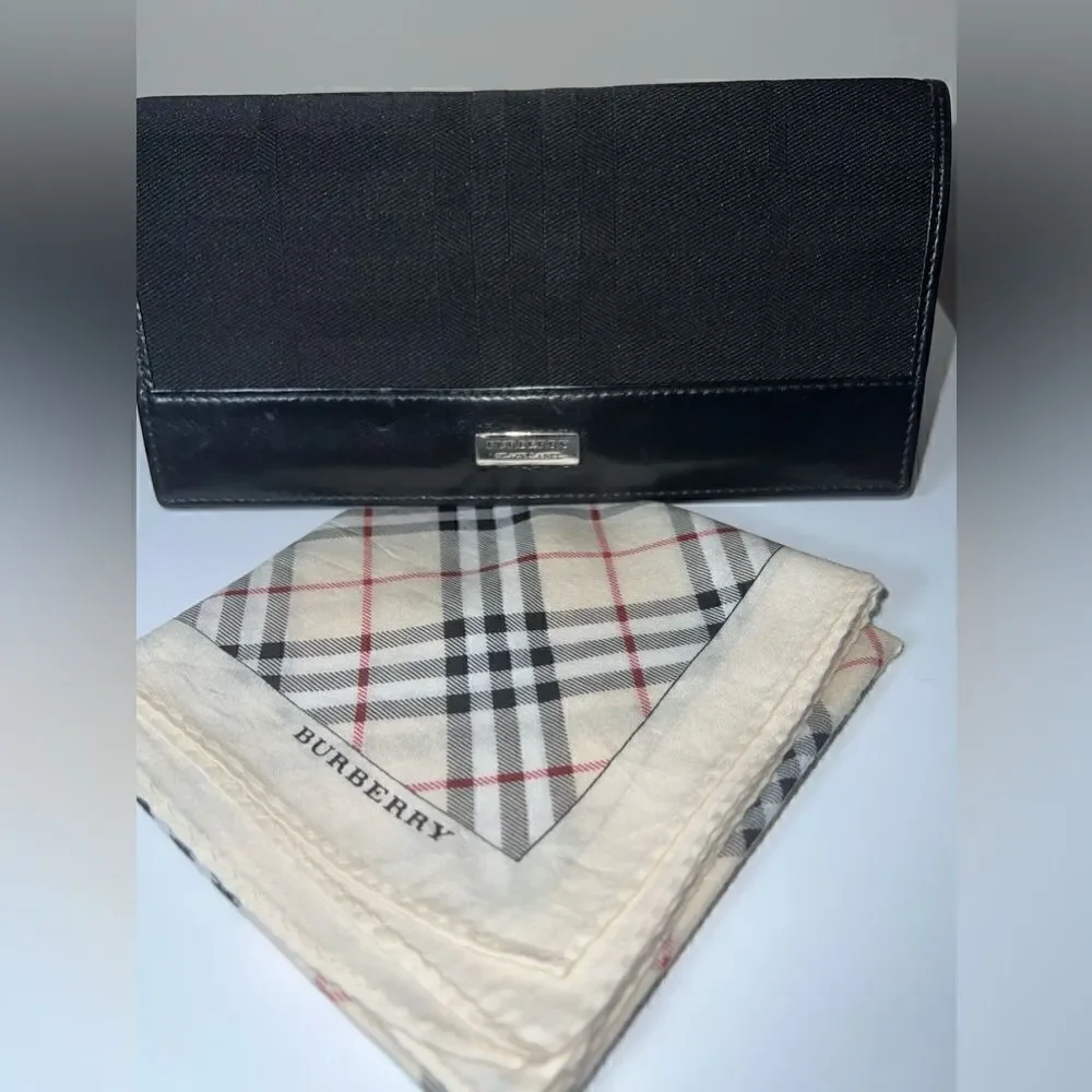 BURBERRY Black Label Leather and Canvas Long Bifold Wallet